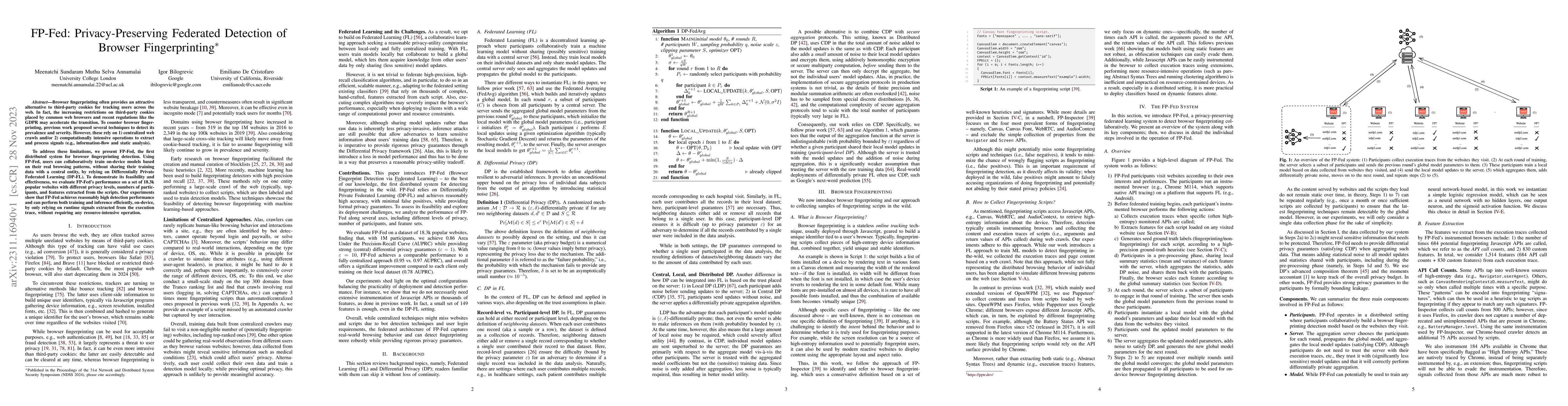 Thumbnail for FP-Fed: Privacy-Preserving Federated Detection of Browser Fingerprinting