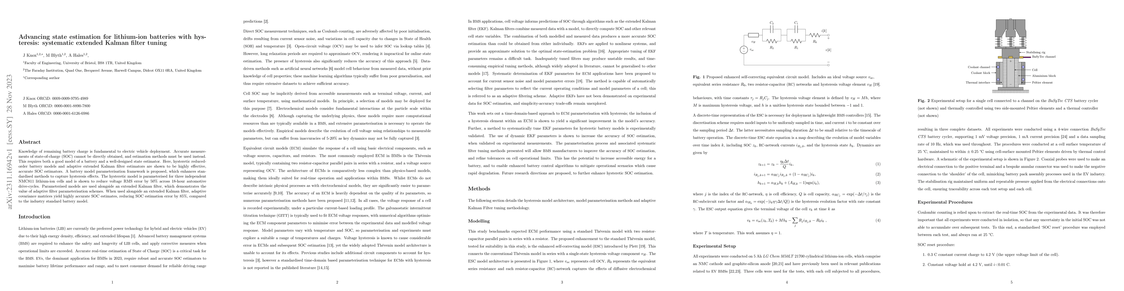 Thumbnail for Advancing state estimation for lithium-ion batteries with hysteresis:
  systematic extended Kalman filter tuning