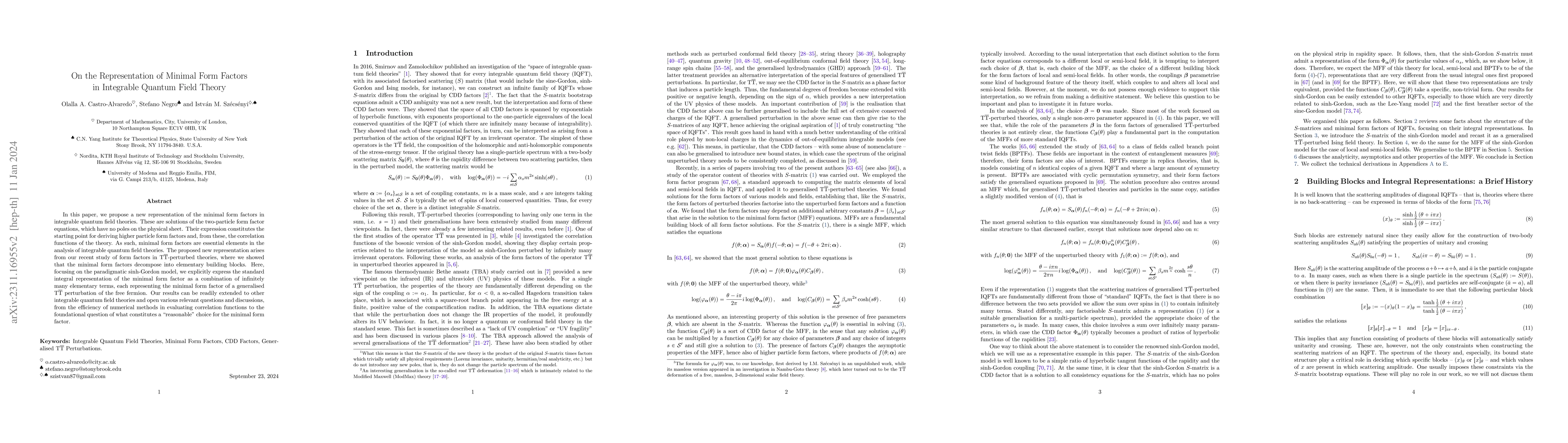 Thumbnail for On the Representation of Minimal Form Factors in Integrable Quantum
  Field Theory