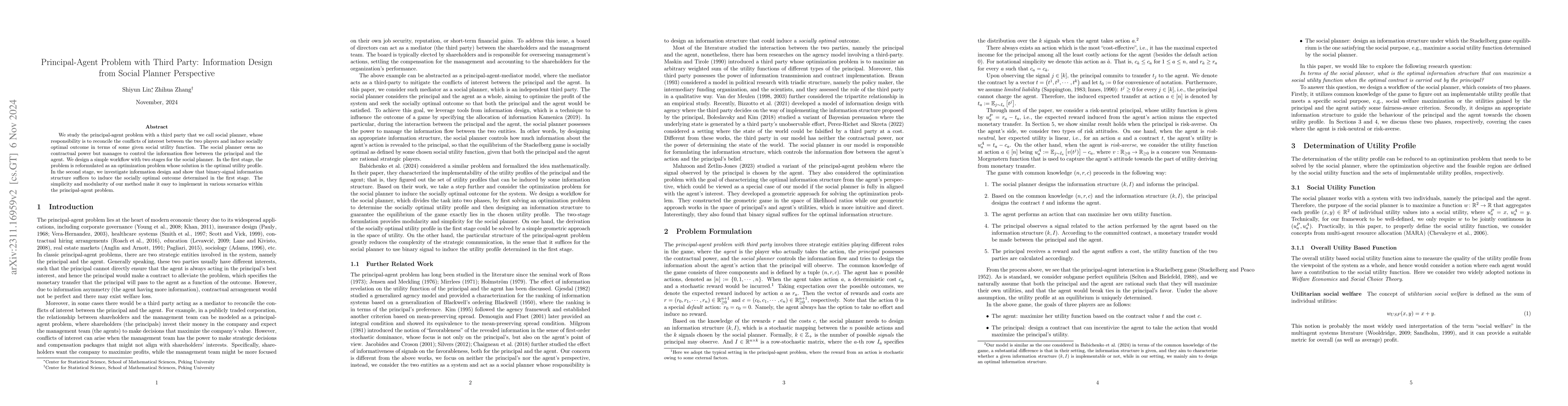 Thumbnail for Principal-Agent Problem with Third Party: Information Design from Social
  Planner's Perspective