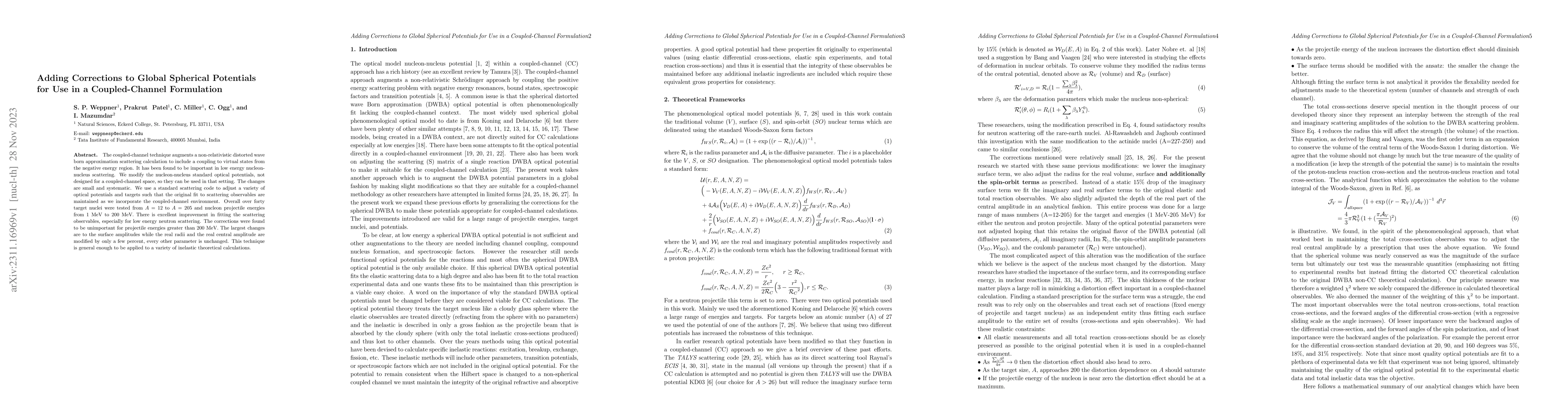 Thumbnail for Adding Corrections to Global Spherical Potentials for Use in a
  Coupled-Channel Formulation