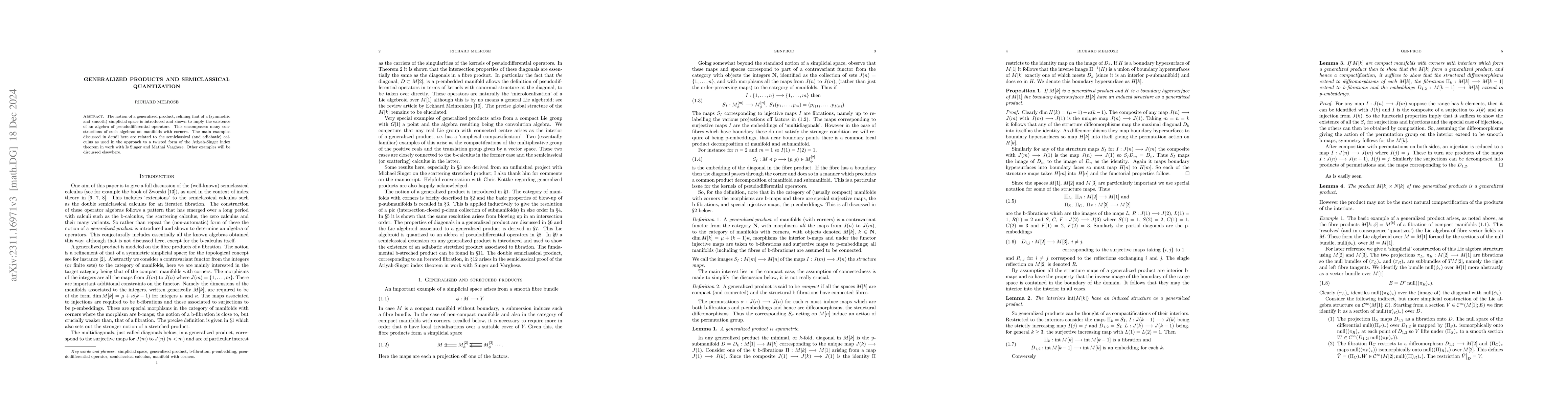 Thumbnail for Generalized Products and Semiclassical Quantization