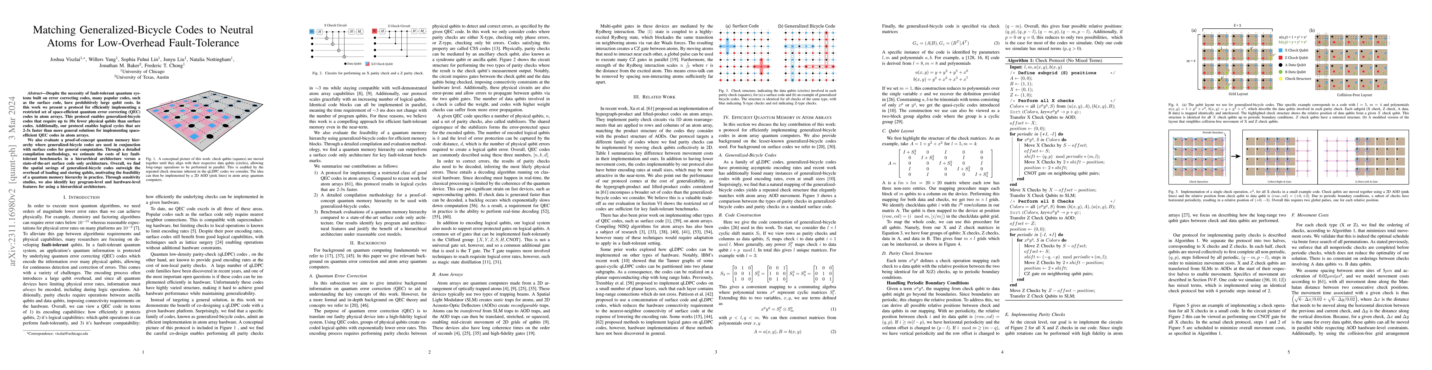 Thumbnail for Matching Generalized-Bicycle Codes to Neutral Atoms for Low-Overhead
  Fault-Tolerance