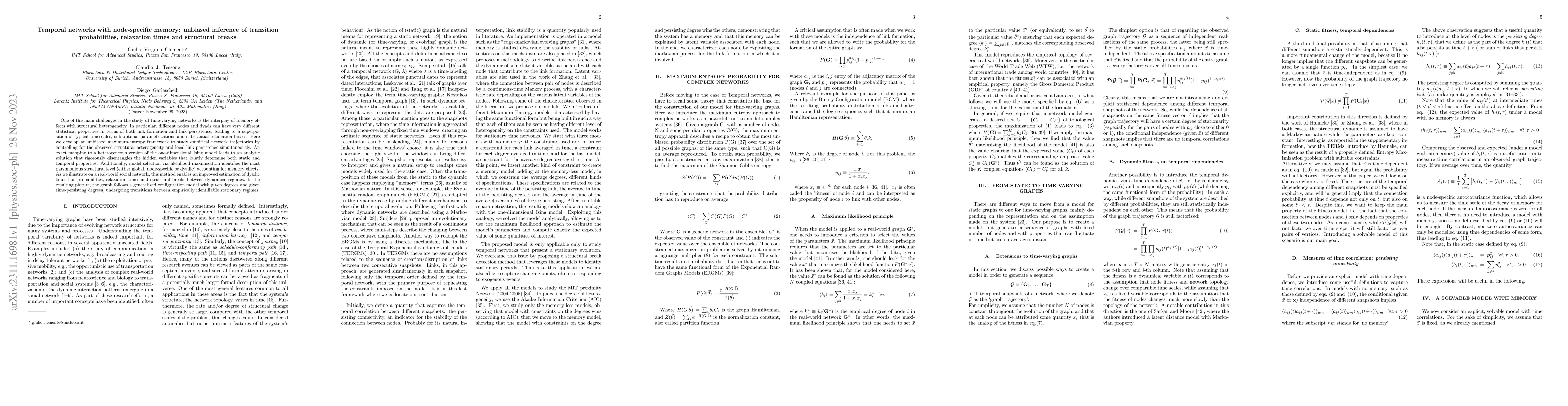 Thumbnail for Temporal networks with node-specific memory: unbiased inference of
  transition probabilities, relaxation times and structural breaks