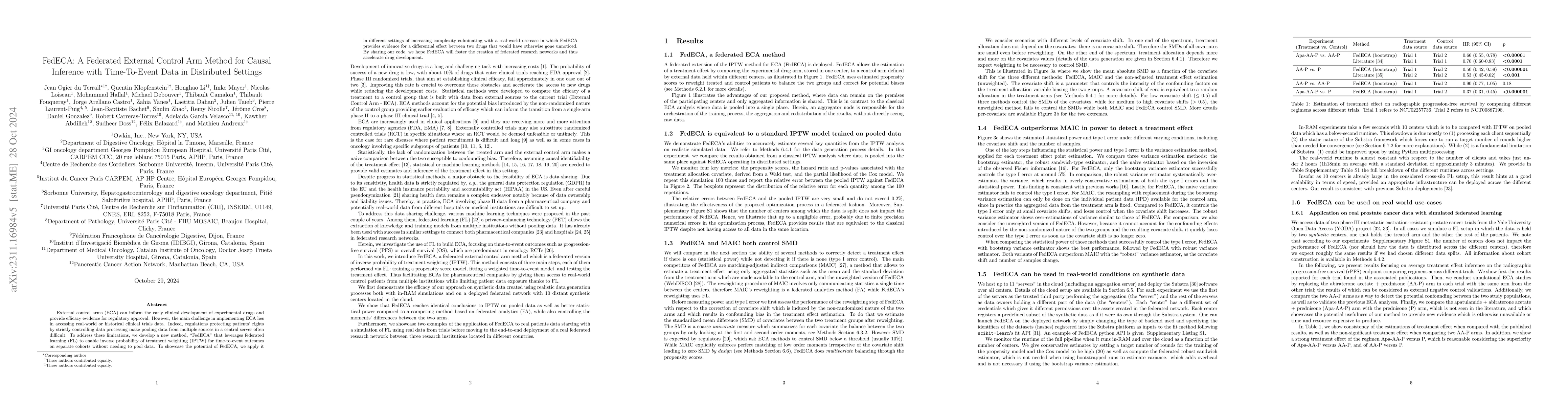 Thumbnail for FedECA: A Federated External Control Arm Method for Causal Inference
  with Time-To-Event Data in Distributed Settings