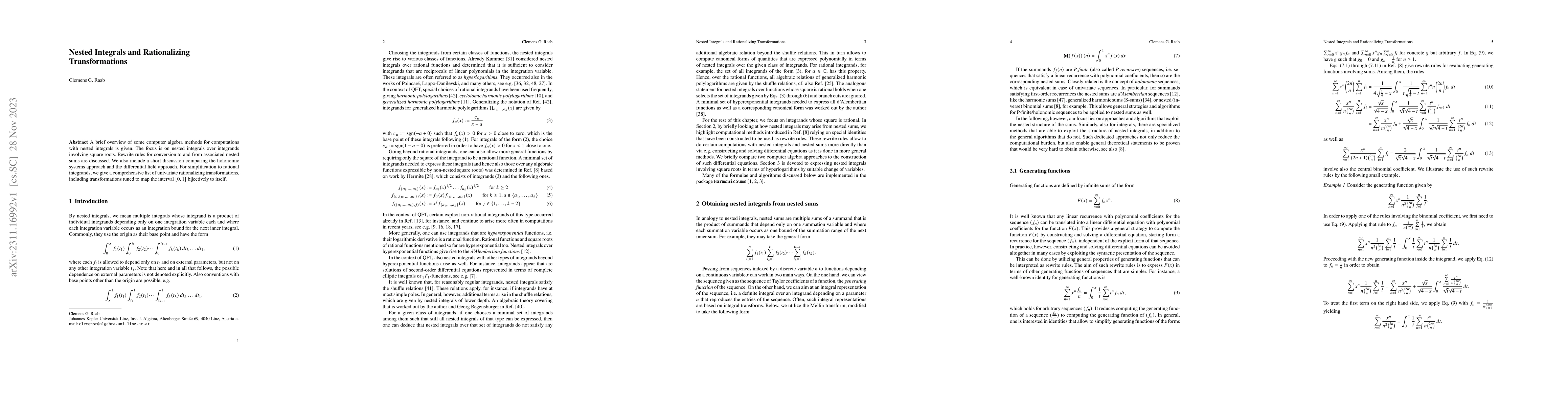 Thumbnail for Nested Integrals and Rationalizing Transformations