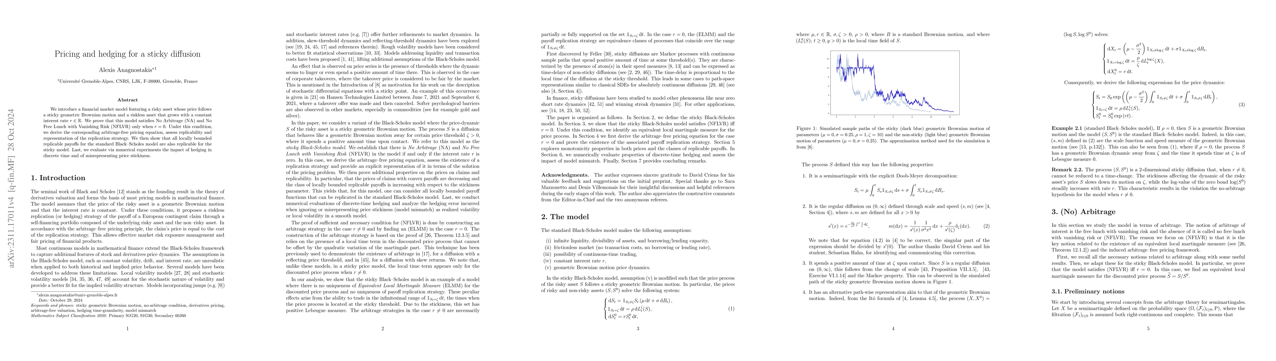Thumbnail for Pricing and hedging for a sticky diffusion