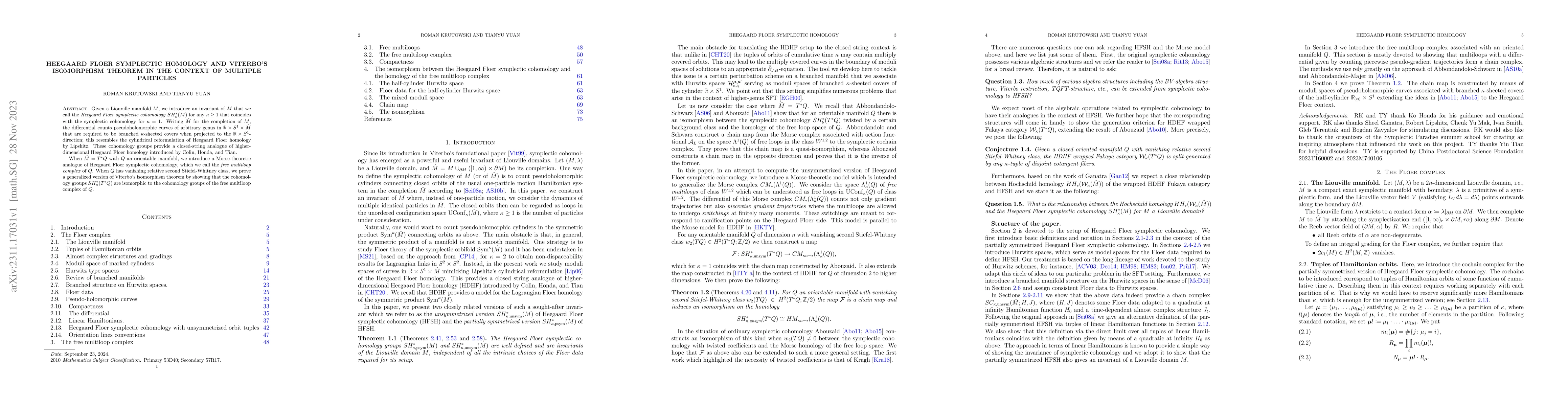 Thumbnail for Heegaard Floer Symplectic homology and Viterbo's isomorphism theorem in
  the context of multiple particles