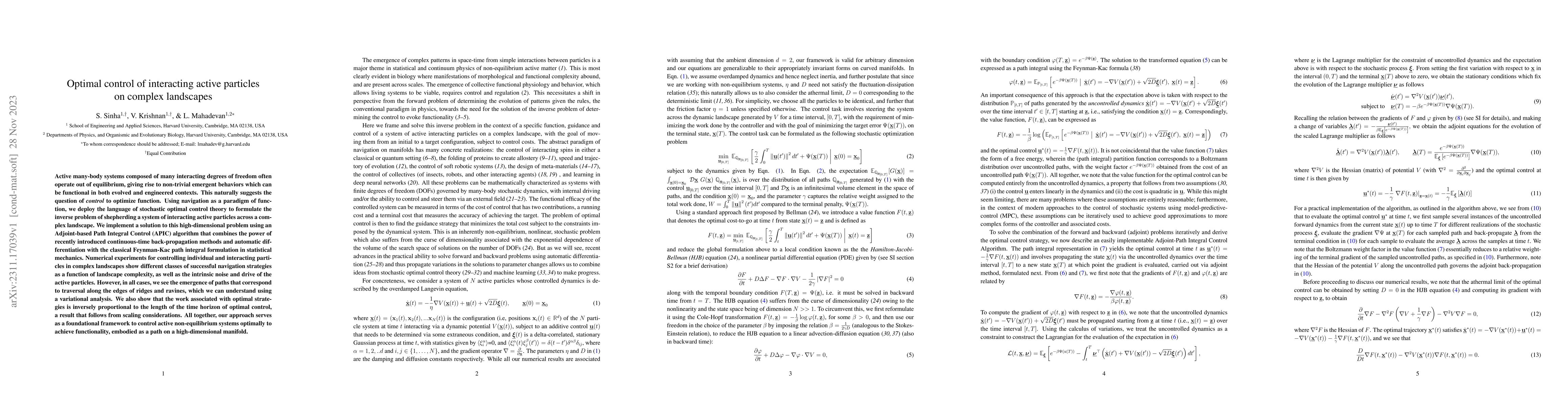 Thumbnail for Optimal control of interacting active particles on complex landscapes