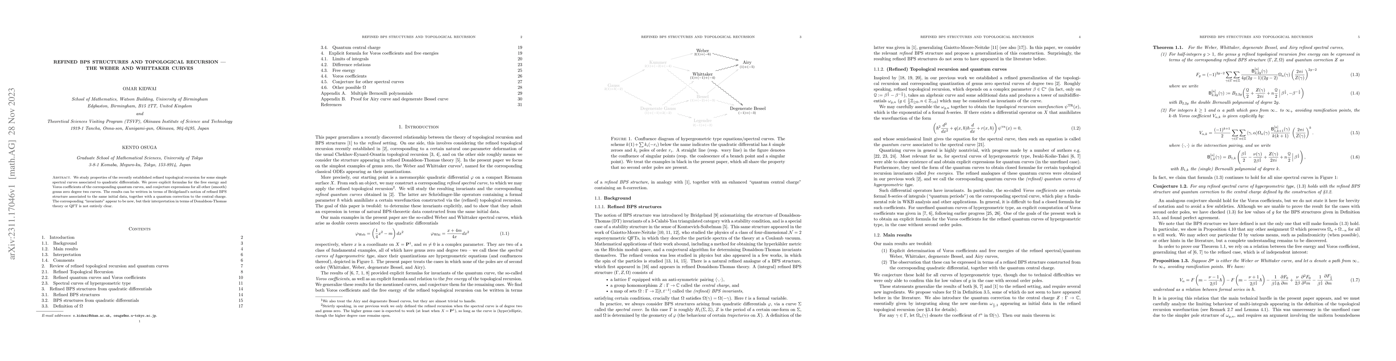 Thumbnail for Refined BPS structures and topological recursion - the Weber and
  Whittaker curves