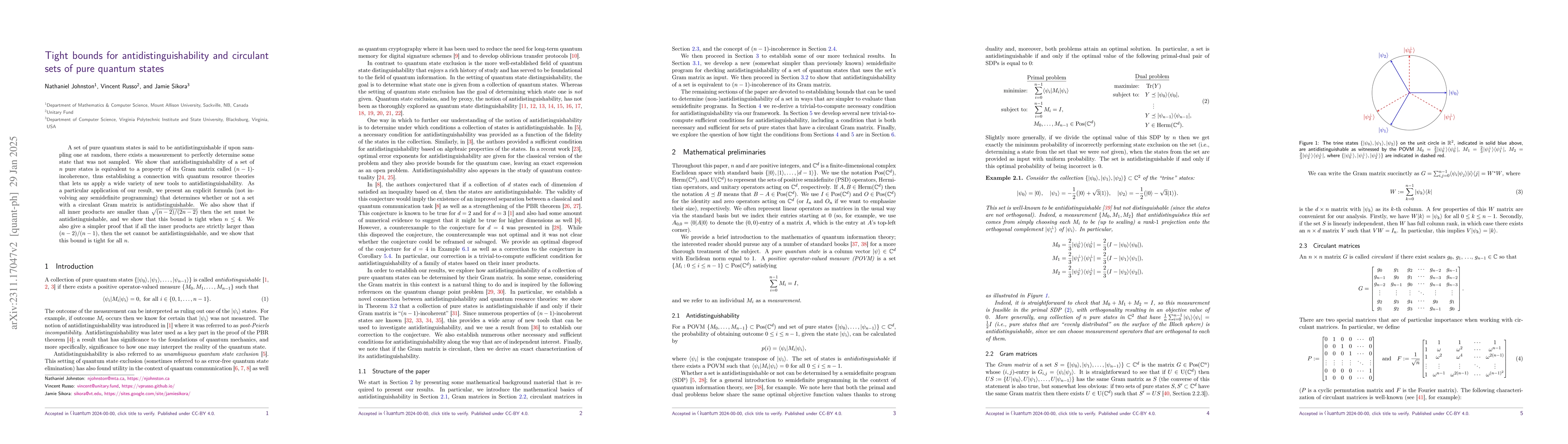 Thumbnail for Tight bounds for antidistinguishability and circulant sets of pure
  quantum states