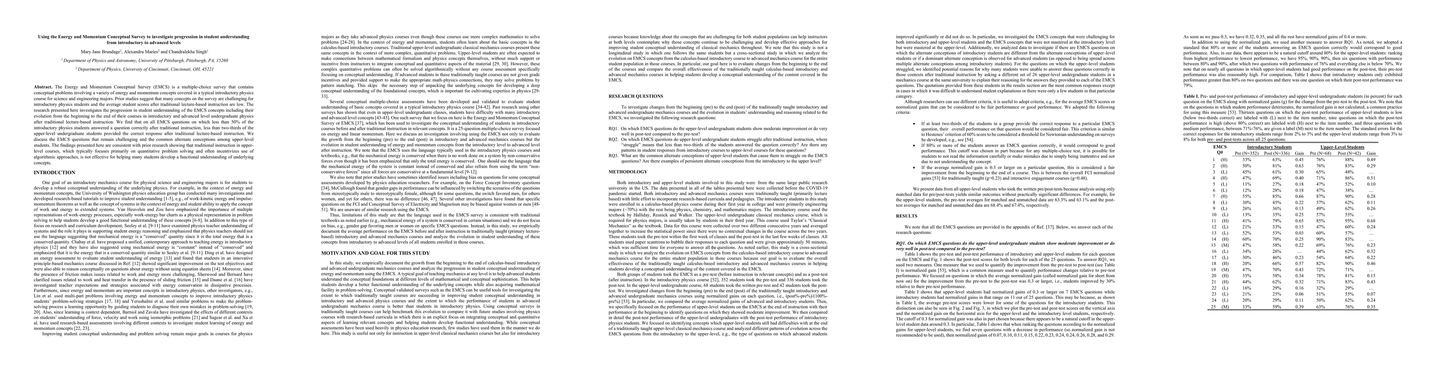 Thumbnail for Using the Energy and Momentum Conceptual Survey to investigate
  progression in student understanding from introductory to advanced levels