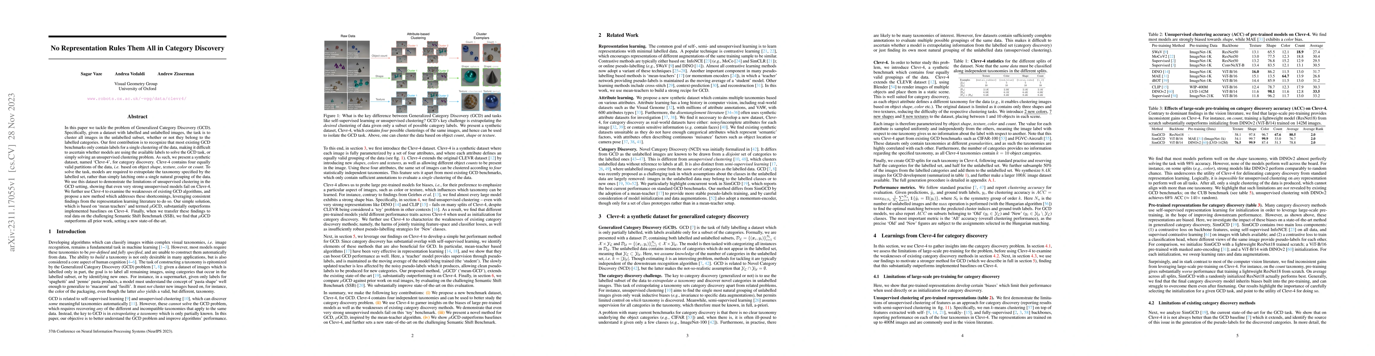 Thumbnail for No Representation Rules Them All in Category Discovery