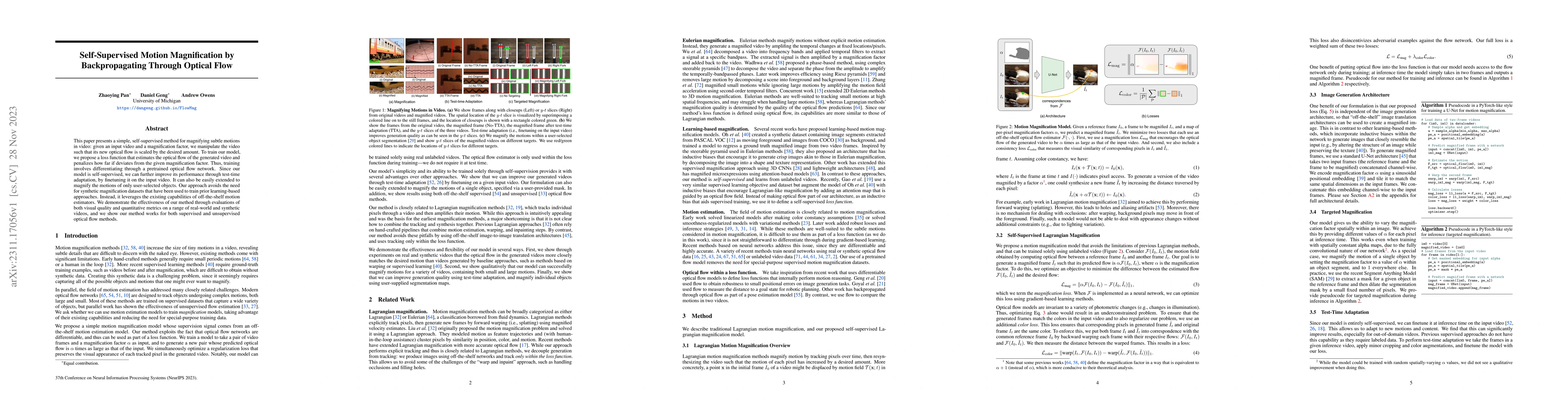 Thumbnail for Self-Supervised Motion Magnification by Backpropagating Through Optical
  Flow