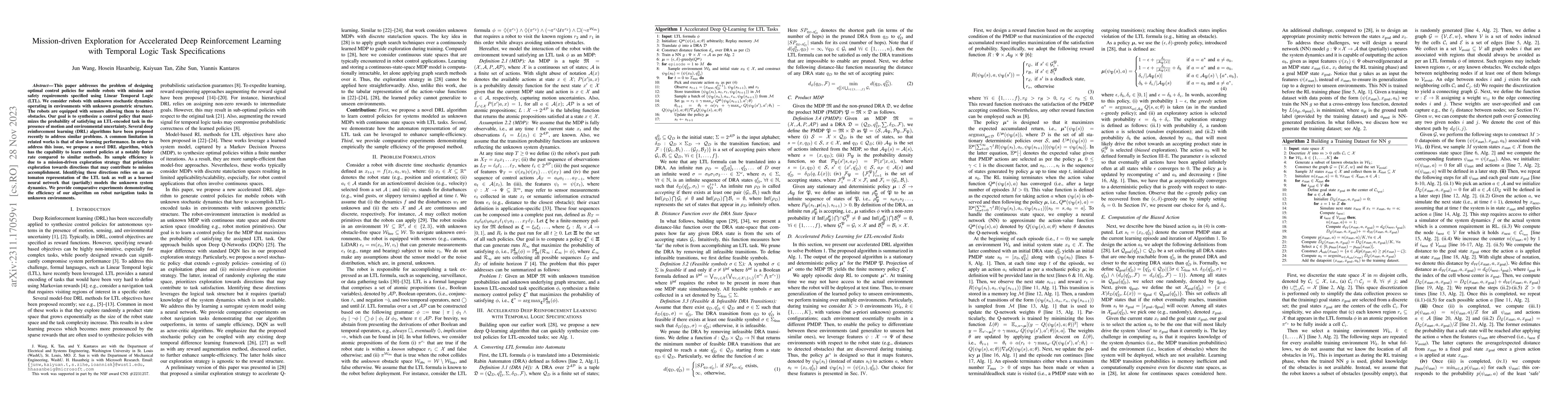 Thumbnail for Mission-driven Exploration for Accelerated Deep Reinforcement Learning
  with Temporal Logic Task Specifications