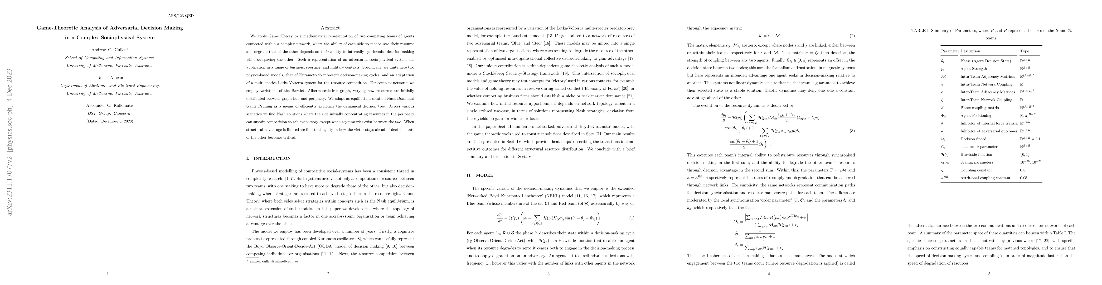 Thumbnail for Game-Theoretic Analysis of Adversarial Decision Making in a Complex
  Sociophysical System