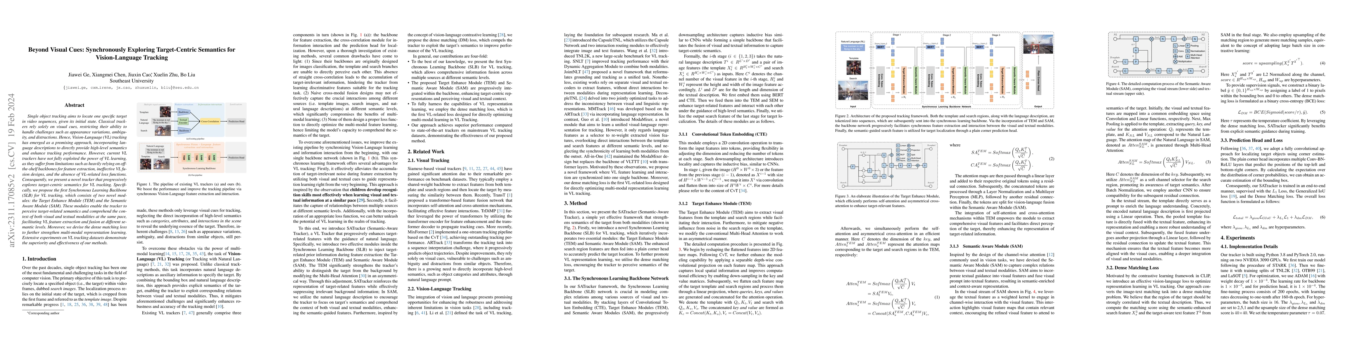 Thumbnail for Beyond Visual Cues: Synchronously Exploring Target-Centric Semantics for
  Vision-Language Tracking