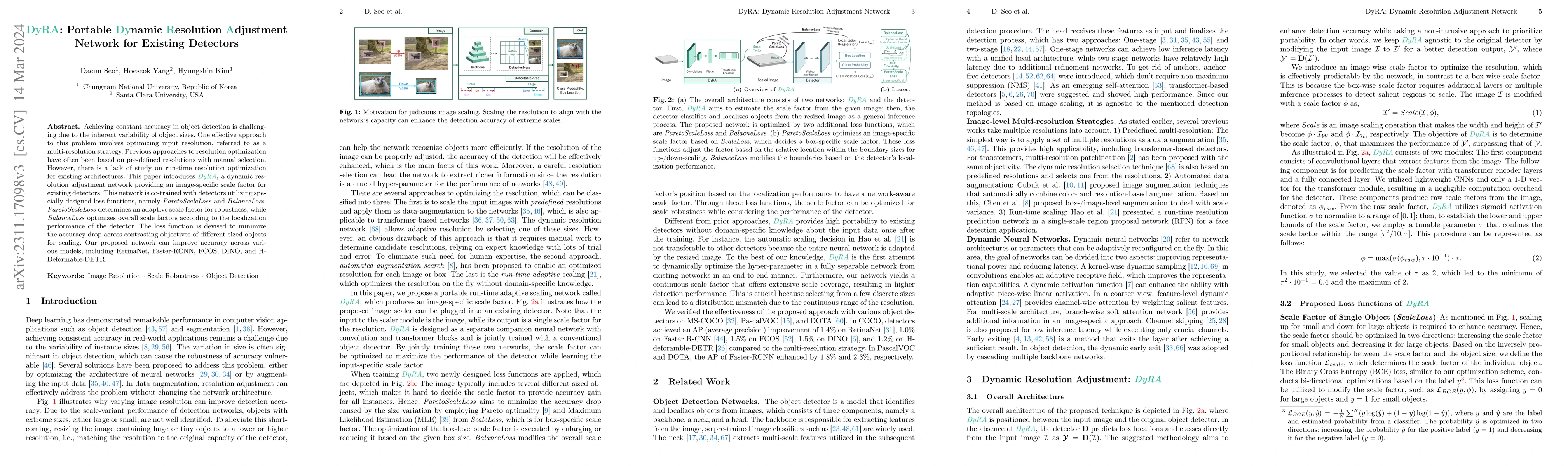 Thumbnail for DyRA: Portable Dynamic Resolution Adjustment Network for Existing
  Detectors