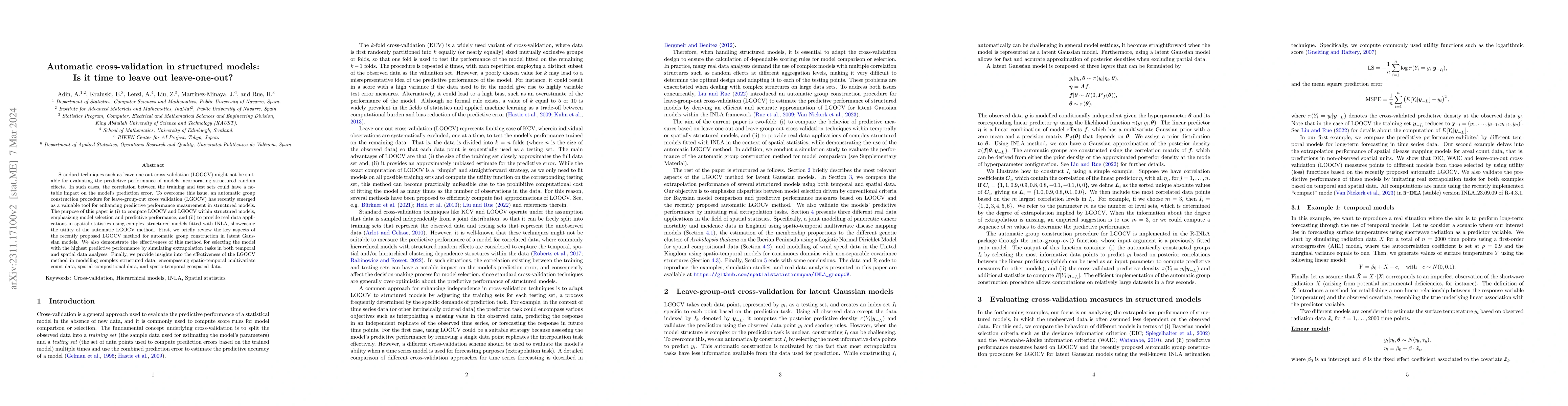 Thumbnail for Automatic cross-validation in structured models: Is it time to leave out
  leave-one-out?