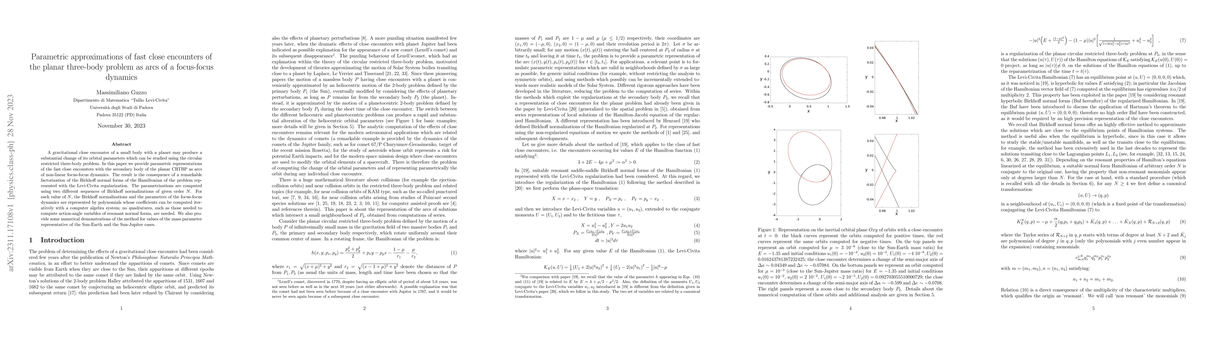 Thumbnail for Parametric approximations of fast close encounters of the planar
  three-body problem as arcs of a focus-focus dynamics