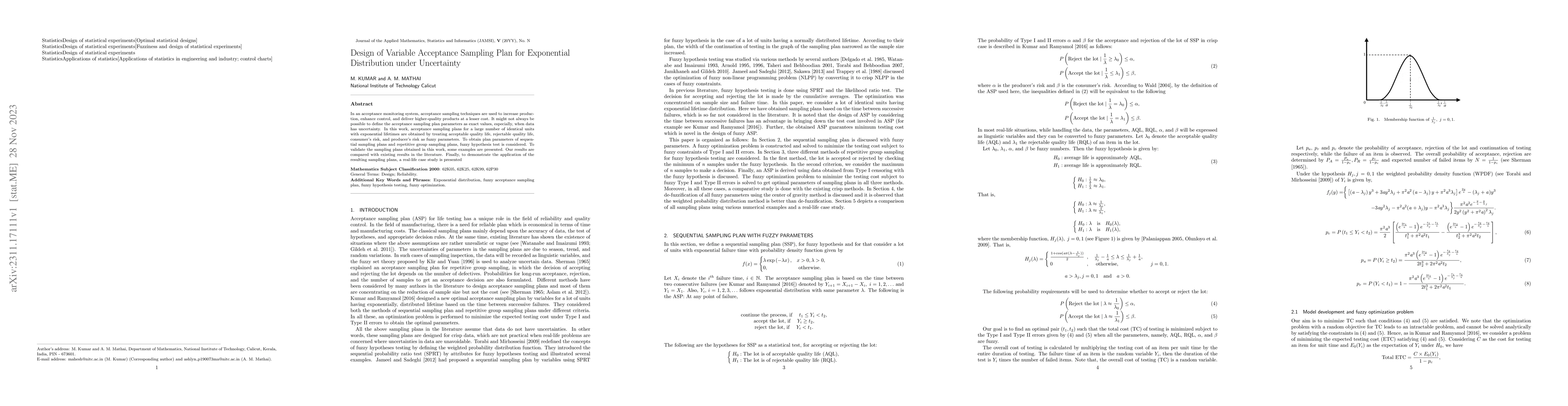 Thumbnail for Design of variable acceptance sampling plan for exponential distribution
  under uncertainty