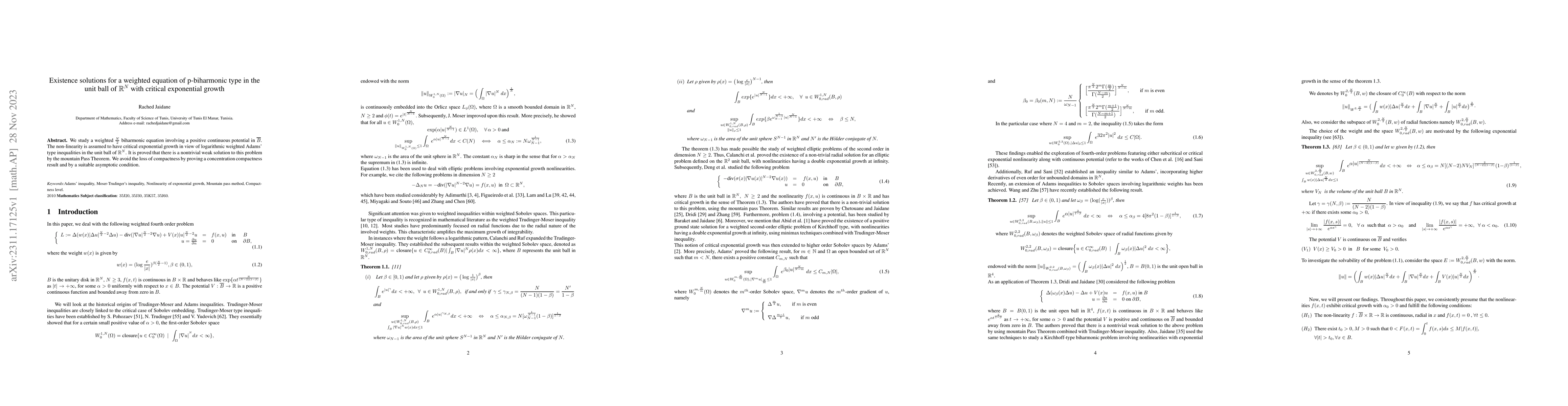 Thumbnail for Existence solutions for a weighted equation of p-biharmonic type in the
  unit ball of $\mathbb{R}^{N}$ with critical exponential growth