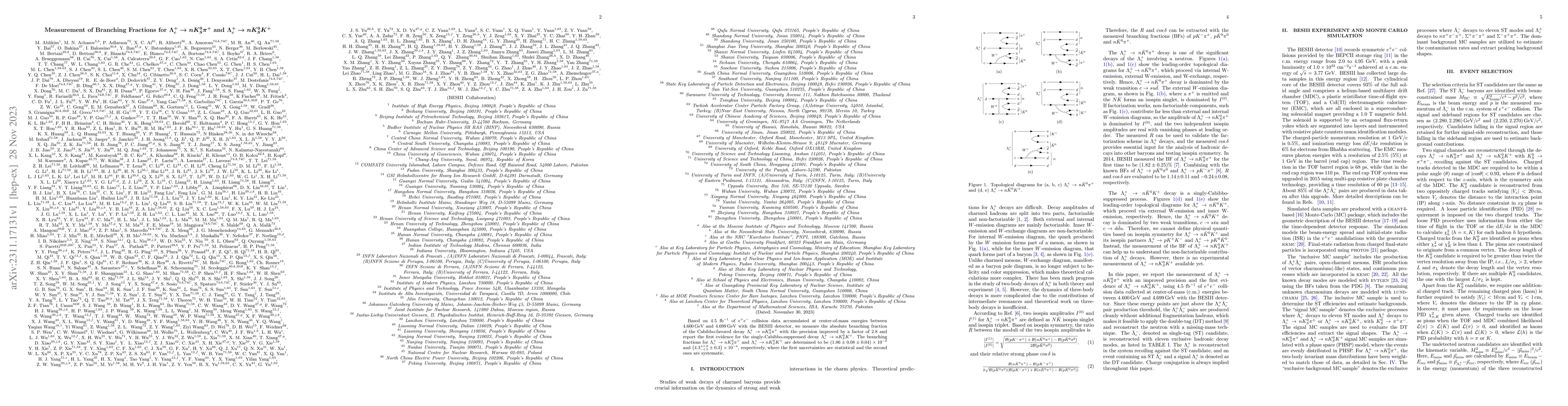 Thumbnail for Measurement of Branching Fractions for $\Lambda_{c}^{+} \rightarrow n
  K_{S}^{0} \pi^{+}$ and $\Lambda_{c}^{+} \rightarrow n K_{S}^{0} K^{+}$