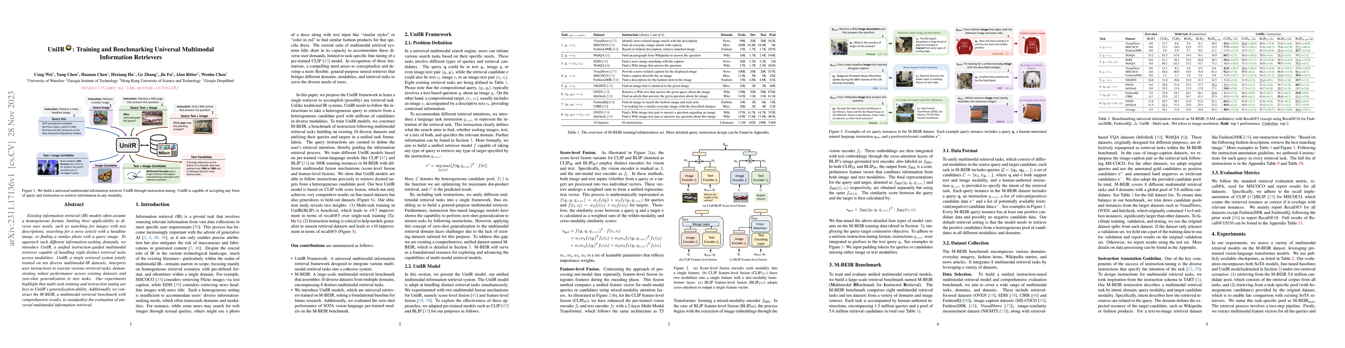 Thumbnail for UniIR: Training and Benchmarking Universal Multimodal Information
  Retrievers