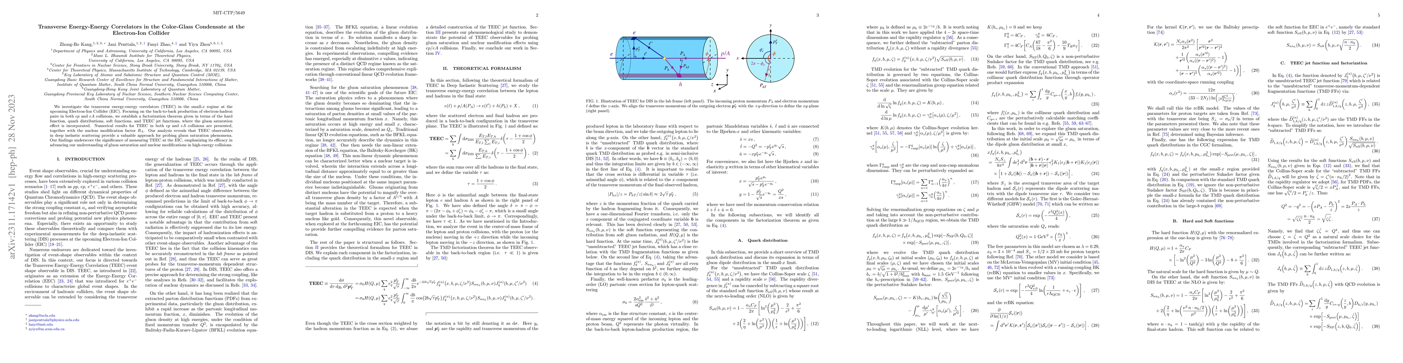 Thumbnail for Transverse Energy-Energy Correlators in the Color-Glass Condensate at
  the Electron-Ion Collider