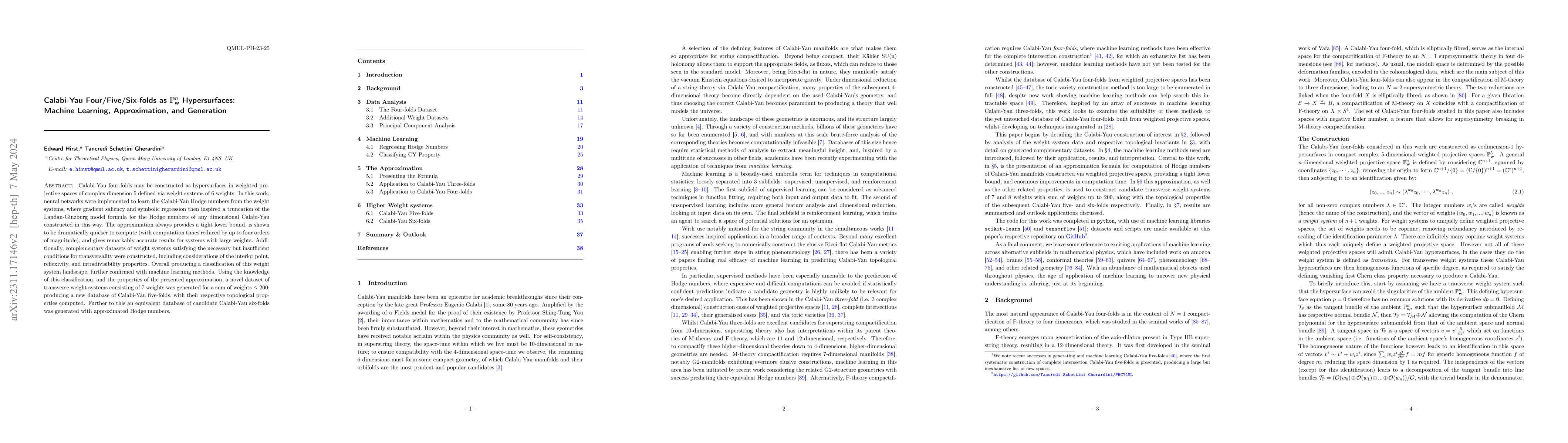 Thumbnail for Calabi-Yau Four/Five/Six-folds as $\mathbb{P}^n_\textbf{w}$
  Hypersurfaces: Machine Learning, Approximation, and Generation