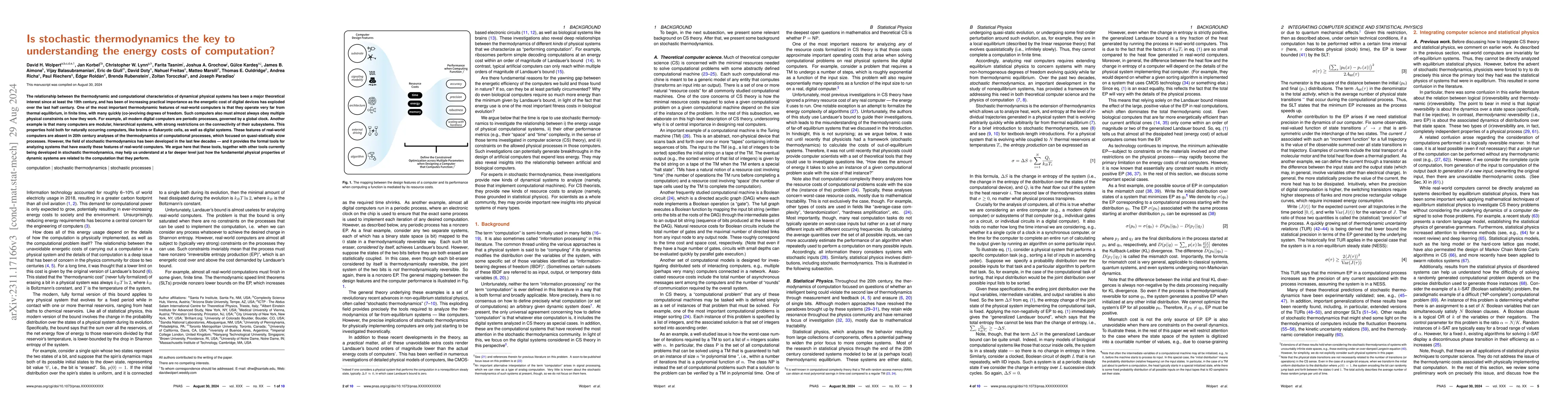 Thumbnail for Is stochastic thermodynamics the key to understanding the energy costs
  of computation?