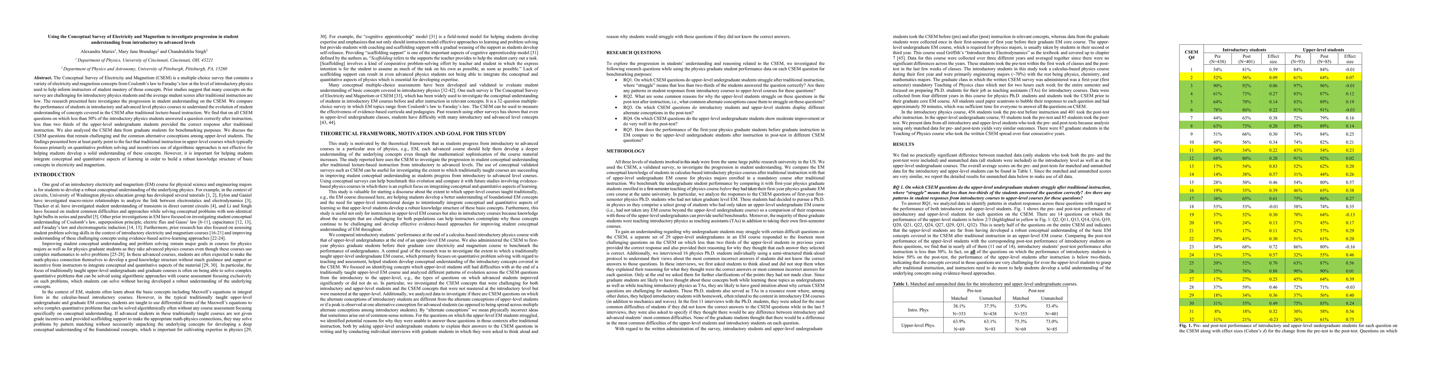 Thumbnail for Using the Conceptual Survey of Electricity and Magnetism to investigate
  progression in student understanding from introductory to advanced levels