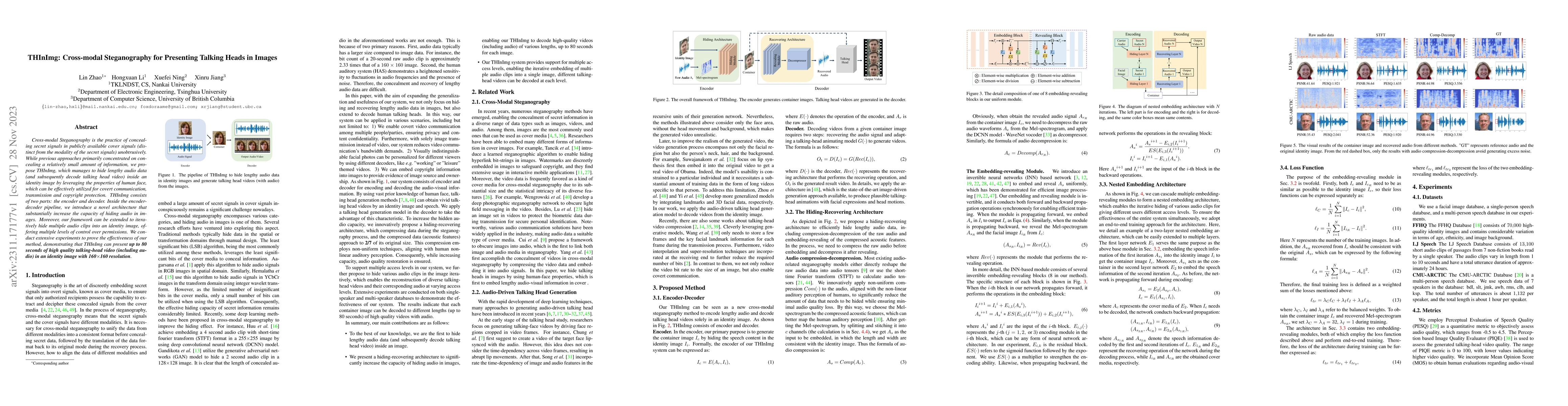 Thumbnail for THInImg: Cross-modal Steganography for Presenting Talking Heads in
  Images
