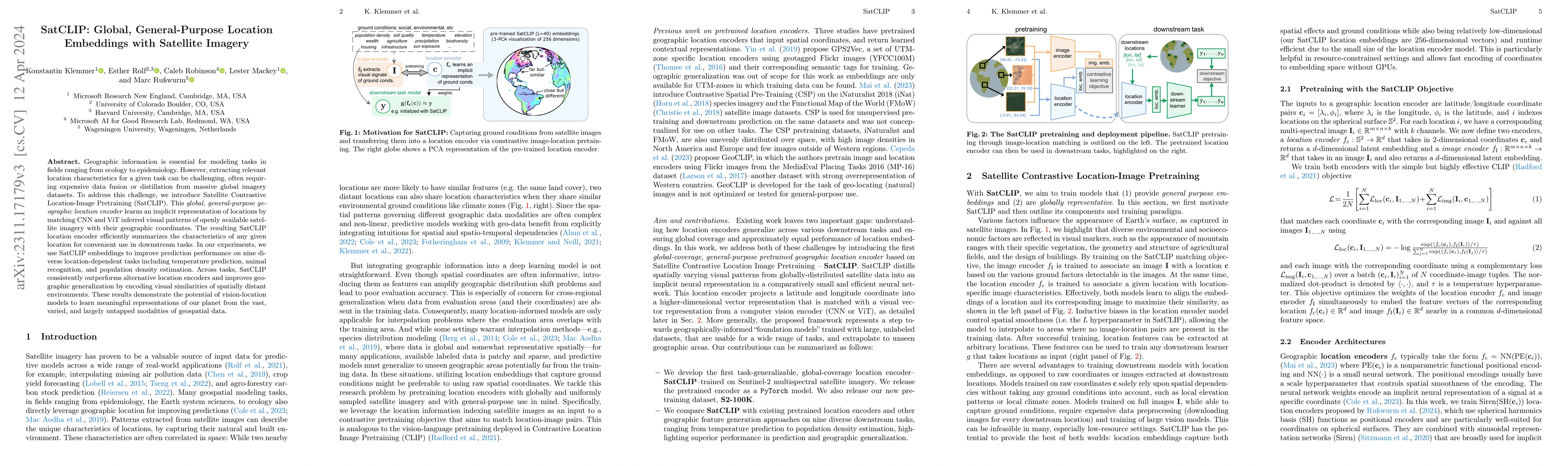Thumbnail for SatCLIP: Global, General-Purpose Location Embeddings with Satellite
  Imagery