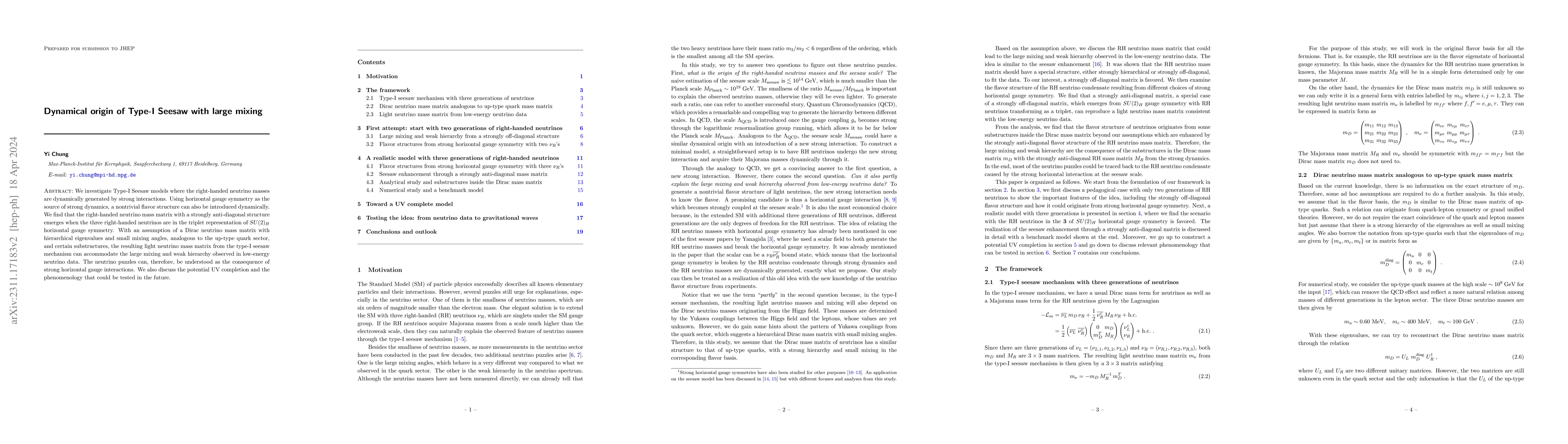 Thumbnail for Dynamical origin of Type-I Seesaw with large mixing
