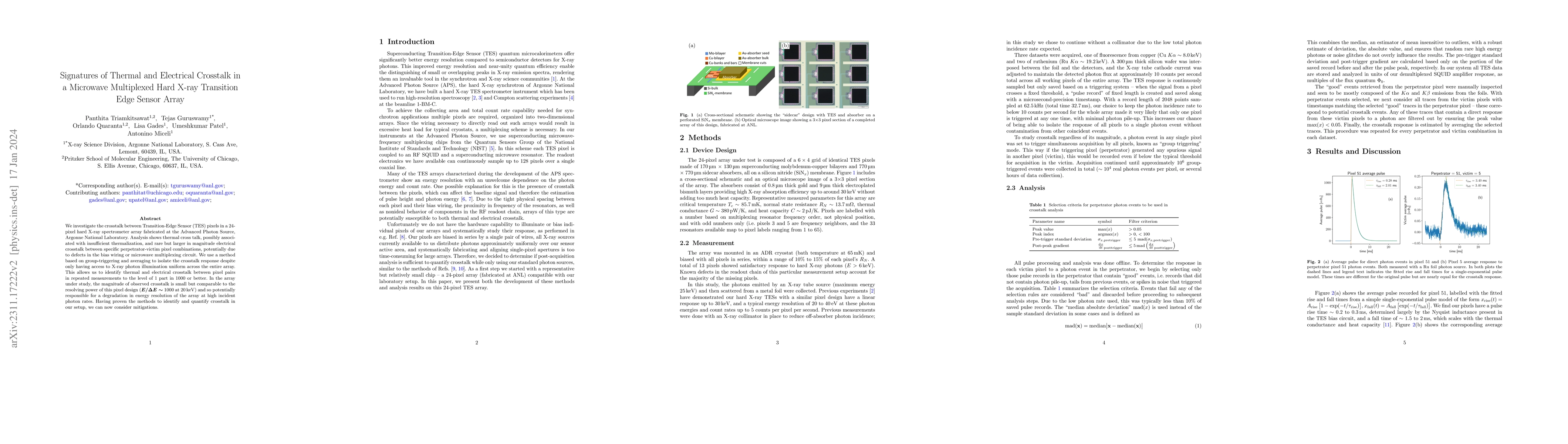 Thumbnail for Signatures of Thermal and Electrical Crosstalk in a Microwave
  Multiplexed Hard X-ray Transition Edge Sensor Array