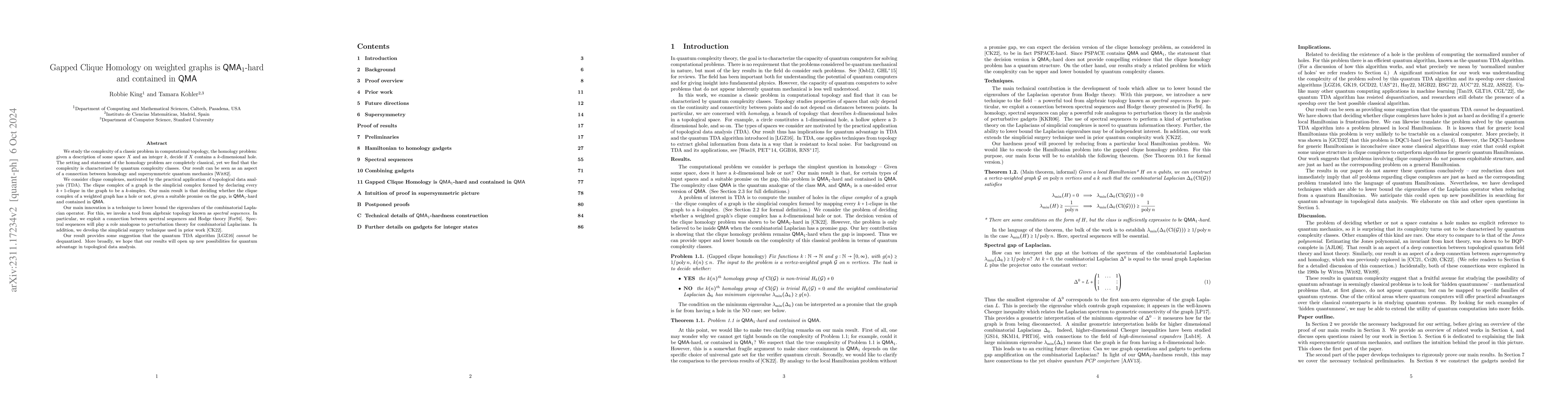 Thumbnail for Promise Clique Homology on weighted graphs is $\text{QMA}_1$-hard and
  contained in $\text{QMA}$