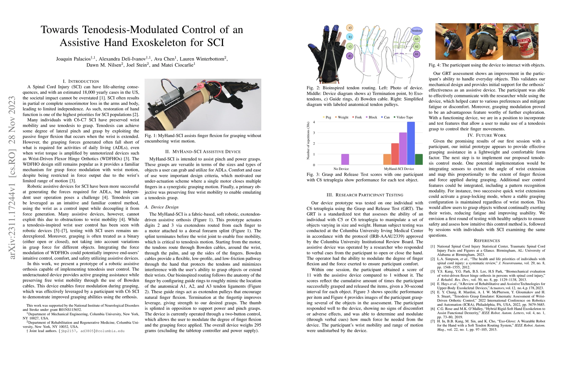 Thumbnail for Towards Tenodesis-Modulated Control of an Assistive Hand Exoskeleton for
  SCI