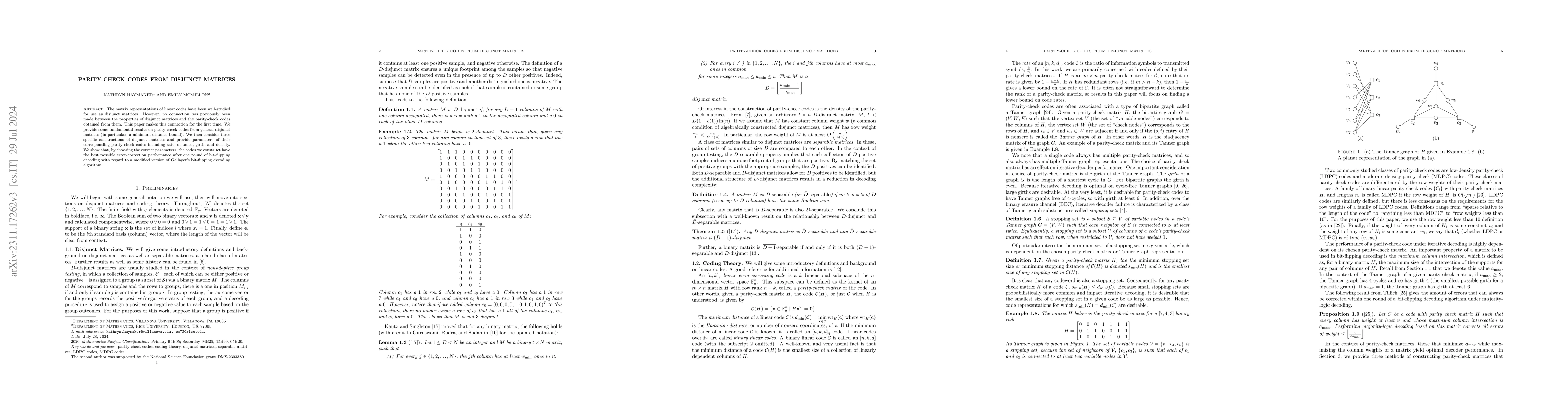 Thumbnail for Parity-check Codes from Disjunct Matrices