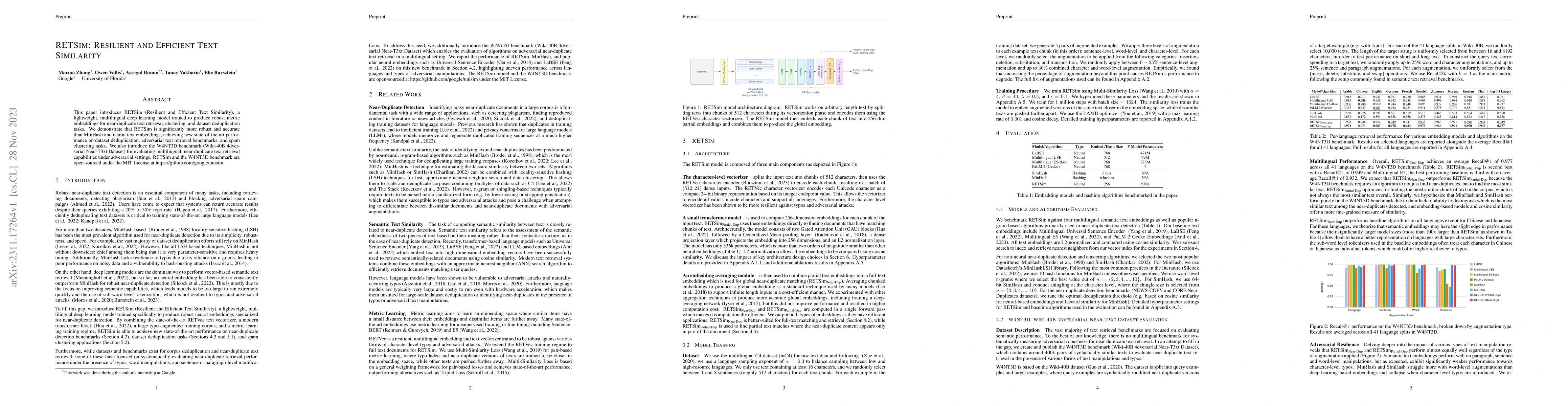 Thumbnail for RETSim: Resilient and Efficient Text Similarity