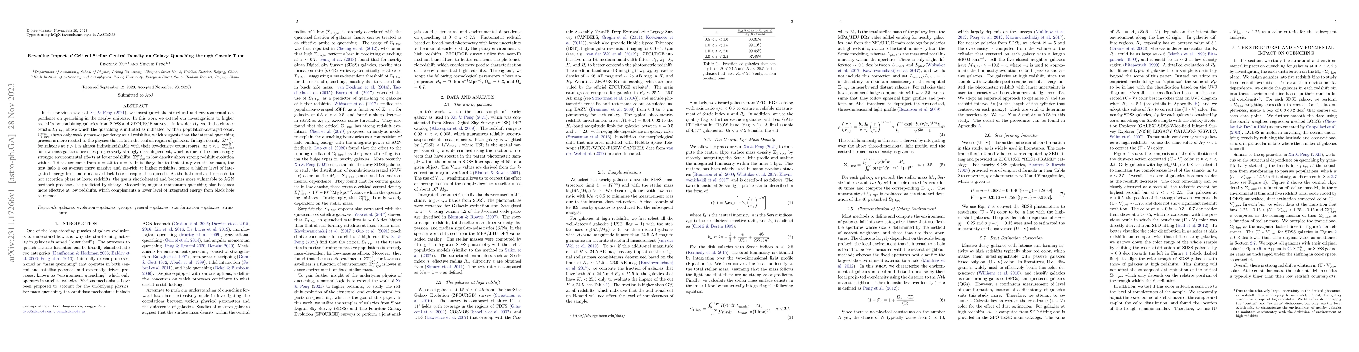 Thumbnail for Revealing Impact of Critical Stellar Central Density on Galaxy Quenching
  through Cosmic Time