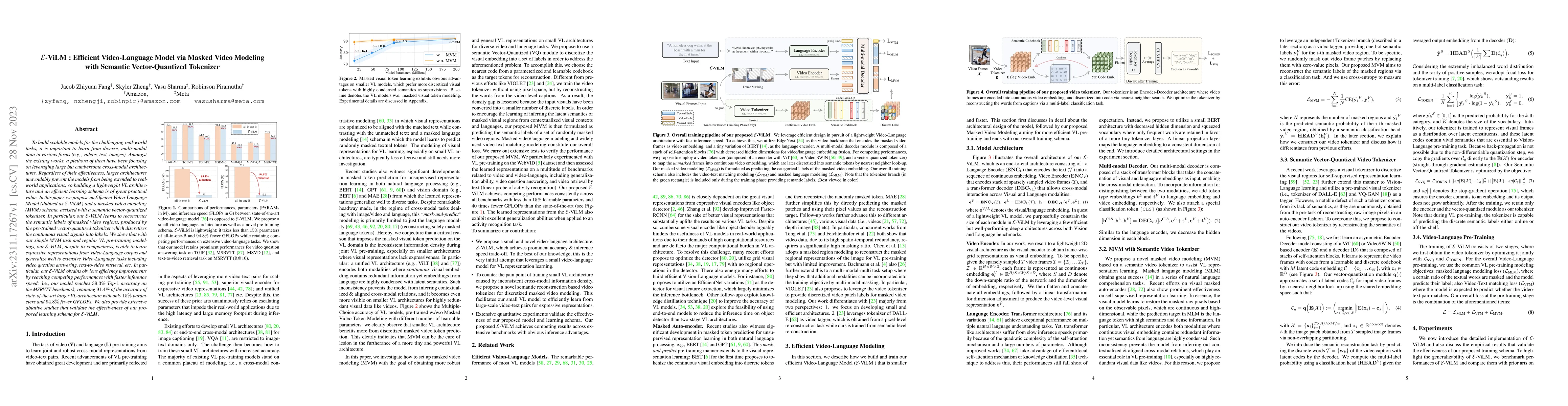 Thumbnail for E-ViLM: Efficient Video-Language Model via Masked Video Modeling with
  Semantic Vector-Quantized Tokenizer