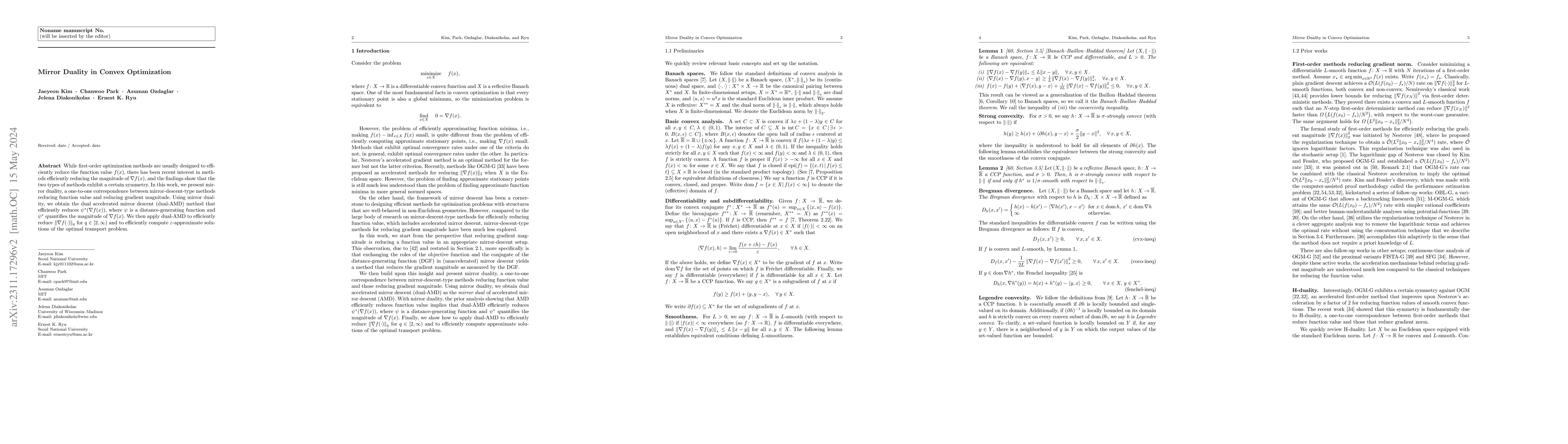 Thumbnail for Mirror Duality in Convex Optimization