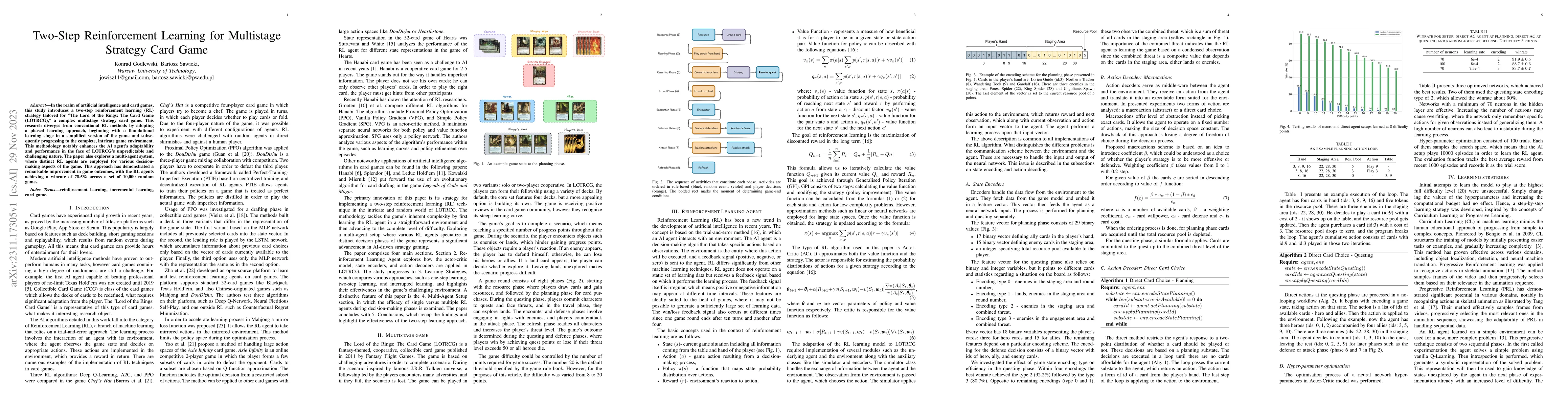 Thumbnail for Two-Step Reinforcement Learning for Multistage Strategy Card Game
