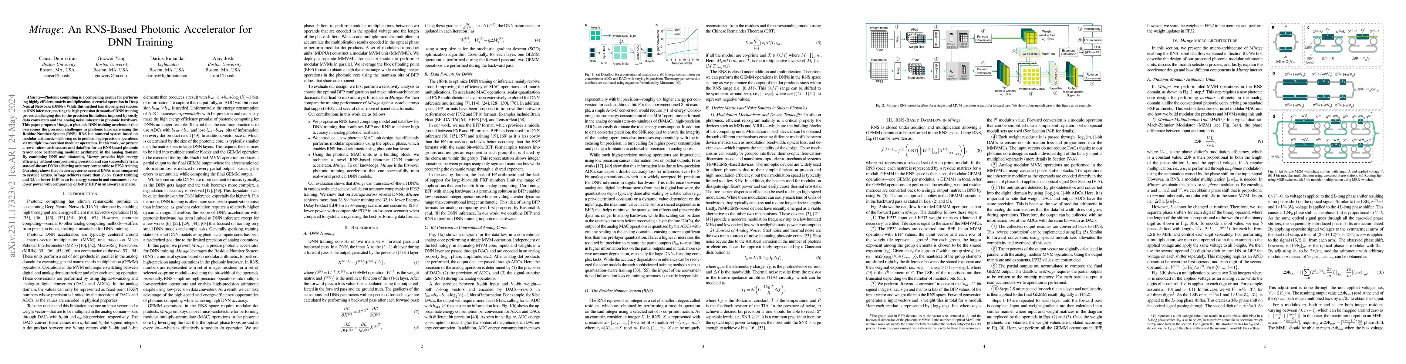 Thumbnail for Mirage: An RNS-Based Photonic Accelerator for DNN Training