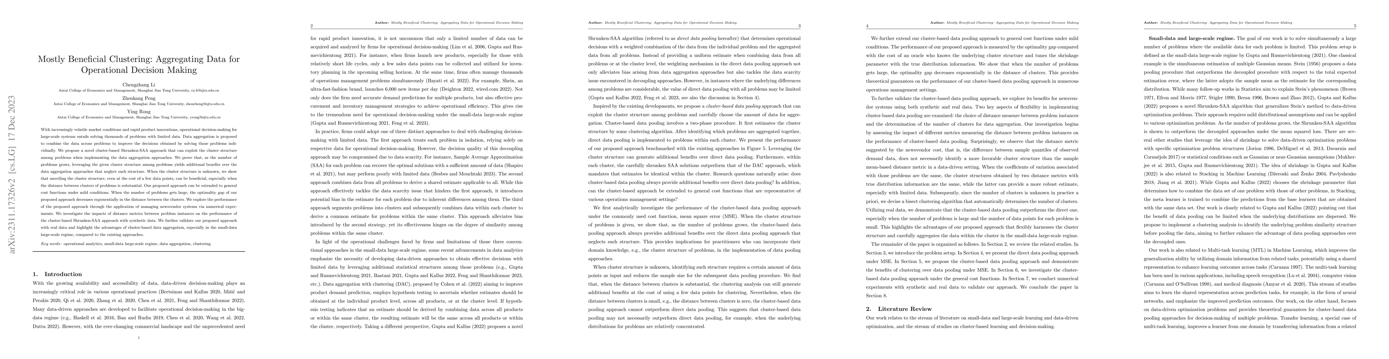 Thumbnail for Mostly Beneficial Clustering: Aggregating Data for Operational Decision
  Making