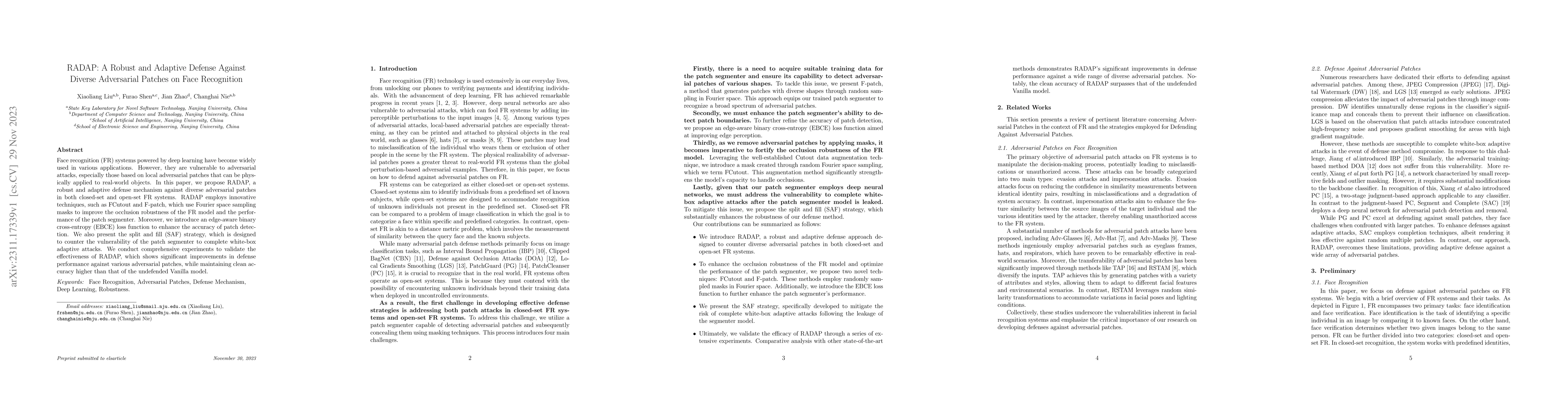Thumbnail for RADAP: A Robust and Adaptive Defense Against Diverse Adversarial Patches
  on Face Recognition