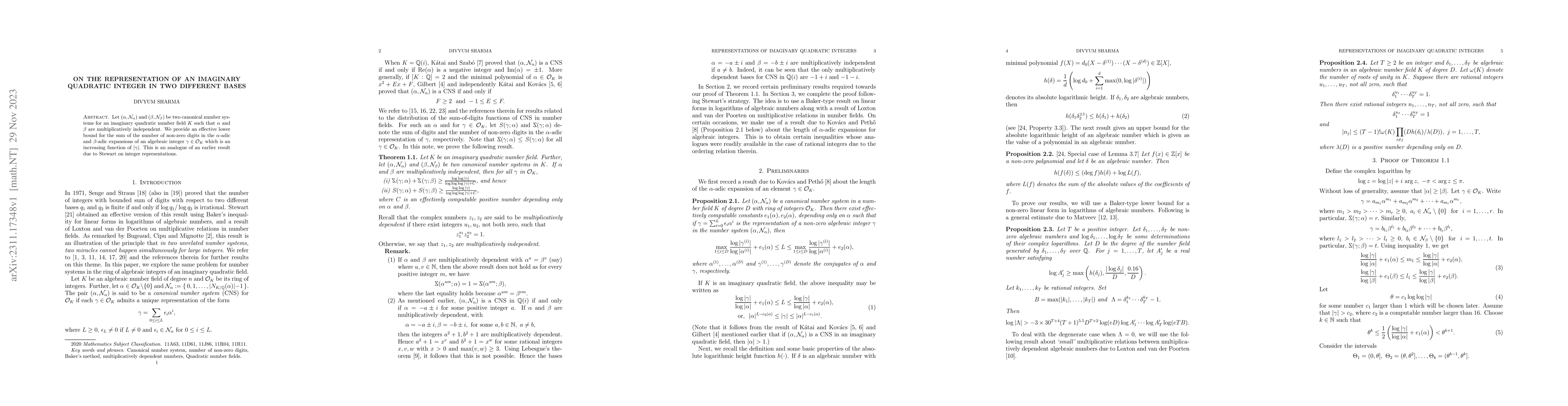 Thumbnail for On the representation of an imaginary quadratic integer in two different
  bases