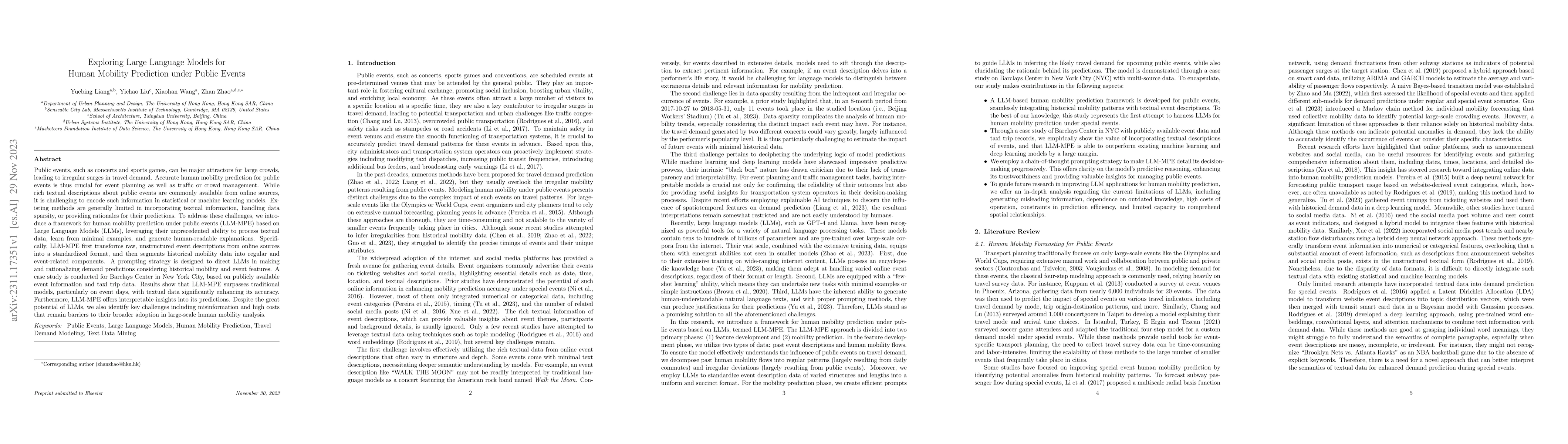 Thumbnail for Exploring Large Language Models for Human Mobility Prediction under
  Public Events