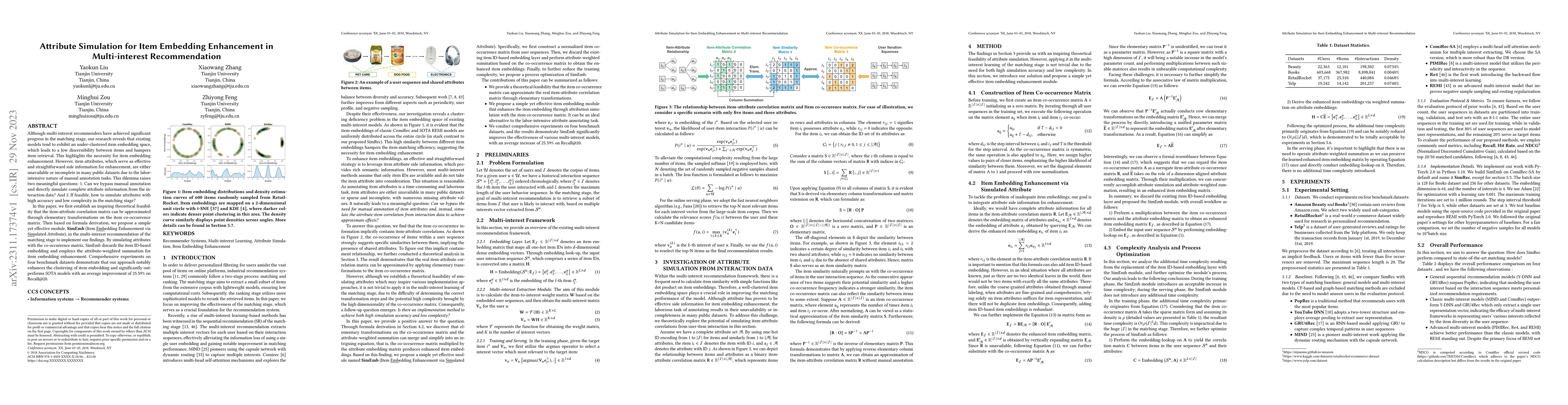 Thumbnail for Attribute Simulation for Item Embedding Enhancement in Multi-interest
  Recommendation